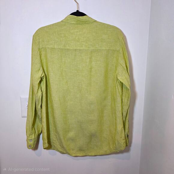 Tommy Bahama Womens 100% Linen Button Down Shirt Lime Green Long Sleeve L Pocket - Picture 8 of 11